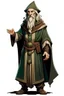 Placeholder: elf male middleaged wizard wearing medieval clothes with hands behind his back