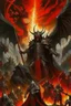 Placeholder: The war of angels and demons in heaven Sauron, the lord of darkness, with the devil and his army, in the land of destruction