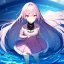 Placeholder: Clear focus,High resolution, Blue long hair, Light pink eyes,Wearing a pink short skirt,wearing a black collar,Looking away from the viewer, Blurry floating water