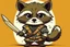 Placeholder: cartoon Racoon holding a sword