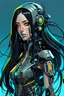 Placeholder: Crazy beautiful long black hair robot woman, cyberpunk, comics, cartoon, hdr, high quality, vectorgraphic,8k