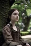 Placeholder: Beautiful Girl in the garden, 18 century, brunette, literally dark hair, dark eyes, fat, smell of sakura, rest, detailed face, england, she is staying under the tree, 30 years old, Game of thrones, Sansa Stark