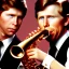 Placeholder: eyes closed REd-haired ron howard as richie from happy days Is playing the saxophone with his "eyes closed", rock band, saxophone lips