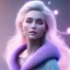 Placeholder: A portrait very beautiful woman ,smiling, longs hairs white ,elegant, atmospheric, realistic, cinematic lighting, blue pink rose light, 8k, galactic atmosphere, flowers