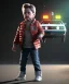 Placeholder: Marty mcfly toddler, full body, delorean, dramatic lighting, hyper realistic