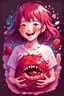 Placeholder: A detailed illustration Anime girl smiling crushed inside really darkred fleshy stomach filled with digestive juices, t-shirt design, in the style of Studio Ghibli, pastel tetradic colors, 3D vector art, cute and quirky, fantasy art, watercolor effect, bokeh, Adobe Illustrator, hand-drawn, digital painting, low-poly, soft lighting, bird's-eye view, isometric style, retro aesthetic, focused on the character, 4K resolution, photorealistic rendering, using Cinema 4D, vector logo, vector art,