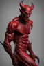 Placeholder: Realistic devil leaning forward at an angle facing left, posed as if over a shoulder, red skin, horror style, no other person.