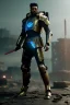 Placeholder: Fully armored cyberpunk samurai, photorealistic