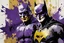 Placeholder: poster in two gradually, a one side Batman darkrpurple tones, and other side Joker gold tones, painting by Yoji Shinkawa,