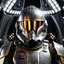 Placeholder: star wars bald male corellian pilot wearing dark gunmetal grey and black First Order special forces TIE pilot armored flightsuit and helmet with gold trim inside the jedi temple, centered head and shoulders portrait, hyperdetailed, dynamic lighting, hyperdetailed background, 8k resolution, volumetric lighting, light skin, fully symmetric details