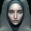 Placeholder: close up portrait of fog as woman in hijab, fine detail, highly intricate, modern surrealism painting, defined cracks and breaks, high-quality, volumetric lighting, 8k, ultrahd, George Grie, Marco Escobedo, Igor Morski,Brian Froud, Howard Lyon, Selina French, trees, flowers, tall