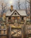 Placeholder: lone old stone cottage with lights on, by Frozen apocalypse " a patchwork art by Jamie heiden, peter doig, Renoir, pol Ledent, endre penovac, Gustave Loiseau, Arthur Rackham, Doug Chinnery, Maud Lewis. inlay, watercolors and ink, beautiful, fantastic view, extremely detailed, intricate, best quality, highest definition, rich colours. intricate beautiful dynamic lighting award winning fantastic view ultra detailed 4K 3D high definition hdr elegant intricate beautiful award winning fantastic view