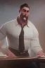 Placeholder: teacher in a classroom, beefy and large, wearing white button up shirt, dynamic lighting, 8k, ultra detailed