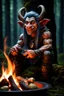 Placeholder: Friendly Warhammer fantasy troll, slim, humanoid face, male, long thin hanging ears, highly detailed face, grinning, looking into the camera, sitting at a camp fire, handing a mushroom into the camera, portrait, fantasy art, dark fir forest, dark fantasy,, Cinematic lighting, Volumetric lighting, Epic composition, Photorealism, Bokeh blur, Very high detail, Sony Alpha α7, ISO1900, Character design, Unreal Engine, Octane render, HDR, Subsurface scattering