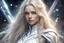 Placeholder: a young woman, white and silver galactic costume, kindness, gentle,blond long hair, perfect face, kindness,