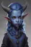 Placeholder: a tiefling 12-year-old child, blue skin