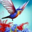 Placeholder: white, red and blue 3d cute colibri bird flying