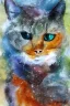 Placeholder: watercolor painting, happy cat, bright color,