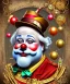 Placeholder: happy old friendly fat clown with trimmed beard playing jazz with a steampunk theme, circus, realistic