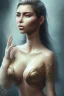 Placeholder: full body, Kim Kardashian, identify face, animal skin clothing , big busty , dirty face, pintura, ,details,texture,8k quality, florest, Minimalism, Romanticism, Expressionism, Impressionism