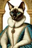 Placeholder: Prompt: the real awesome Siamese Cat queen in regals wearing reading glasses portrait 1600s