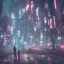 Placeholder: children lost in big city empty cyberpunk, night, neon,