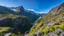 Placeholder: Stigfossen, rocky hilltop, valley, waterfall, road, mountains, sky, beautiful composition, award-winning photograph, astonishing realism, 28mm lens, adjust perspective