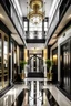 Placeholder: double height luxurious entrance lobby with black white and gold interior theme