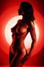 Placeholder: black silhouette of Nude woman, cubism style, cartoon style , series Anima, red circle on background