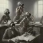 Placeholder: cute girls sitting at the computer in military gas masks. one of the girls is sticking out of the canale