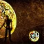 Placeholder: cyborg one man band, instruments, full moon background center large, steampunk style, 3d, hd