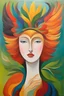 Placeholder: Eco-Minimalism" - Depict the idea of sustainability and eco-consciousness in a minimalist painting that incorporates organic shapes and earthy colors with vibrant rich colors, beyond the limts art, classic modern art, face art phoenix bird mixing with human face , metalic feel