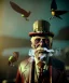 Placeholder: Surreal, steampunk, cabaret scene. Russian old man. Sweat, Birds, Feather, smoking, happy, hot, color fog, people background, highly detailed, concept art, unreal engine 5, god rays, ray tracing, RTX, lumen lighting, ultra detail, volumetric lighting, 3d, finely drawn, high definition, high resolution.