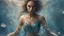 Placeholder: mermaid, beautiful eyes, dancing underwater, scales, double exposure, glare, sparkles, clear lines, detail, fine rendering, high resolution, 64K, photorealism, precise focus, digital painting,