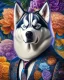 Placeholder: Hermoso perro Husky Siberiano con traje y corbata máximalista intrincado detallado impactante obra de arte impresionista 4k