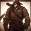 Placeholder: Portrait, bearded, Gunslinger, Cowboy, cowboy hat, serious face, Blood Splatter