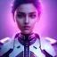 Placeholder: Cute indian girl face , Sci-fi character, purple backlight, pink and purple, scifi suit, profile, purple background, pink lighting