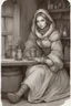 Placeholder: DnD style, medieval beautiful woman dressed in warm winter clothes sitting in a tavern