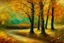 Placeholder: Autumn landscape in think oil paint stokes, expressionist painting style of Van Gogh, Klimt, Renoir Modifiers: bokeh beautiful fantastic view Van Gogh Yossi Kotler Art