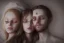 Placeholder: portrait of a couple, girl 1 dressed as life, girl 2 dressed as death, resting heads against each other, beautiful, ethereal, 8k resolution, dynamic lighting