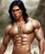 Placeholder: native american warrior, long black hair, big muscles, magic crystal neckless , shirtless