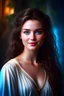 Placeholder: Realistic digital art, full body portrait, ethereal, mature, beautiful and attractive young Norwegian, cute nose, brown hair and white hair, long wavy braided hair, full lips, sweet smile, light natural makeup, wearing a white wrap dress, Nordic patterns, long wavy hair, malachite colored eyes, digital art, masterpiece, trending on artstation, volumetric lighting, triadic color