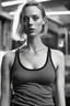 Placeholder: photo, rule of thirds, deborah ann woll dramatic lighting, short hair, detailed face, detailed nose, woman wearing tank top, smirk, realism, realistic, raw, analog, woman, portrait, photorealistic, analog, realism