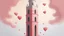 Placeholder: A light pale pink Valentine's themed tower with hearts painted by Caspar David Friedrich