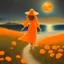 Placeholder: A woman's painting and Irish Sutter is walking in the field leading to the beach under a full moon, graceful, orange and azure, articular art, flower power, realistic but romantic, picturesque fabrics, dance -37:43 - -Style 750 v6