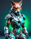 Placeholder: 3D Portrait of a cyborg fox in natural colours wearing futuristic face armor in realistic fantasy full body