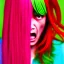 Placeholder: crystal clear blue eyes, and dark pink hair, dot eyebrows, woman, angry expression, pointy ears, long hair, sexy