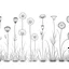 Placeholder: set of grow wind flowers on the grace, SIMPLE ONE lineS art, white background, minimalis, different view, only white bakcground solid.