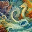 Placeholder:  Beautiful ocean scene with elegant seahorses and mermaid with insanely intricate flowing hair and small colorful fish. Extremely detailed. Giger. Bernini. Fractal water, waves ,landscape ,