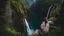 Placeholder: photo from falls down the mountain a human figure with a backpack falls from a high cliff into the abyss, detalied, Professional photography, natural lighting, canon lens, shot on dslr 64 megapixels ,sharp focus